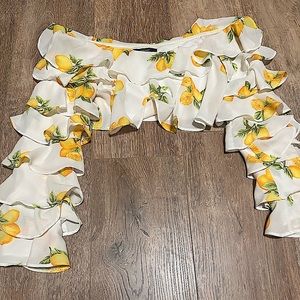 Summer Lemon Long Sleeve Crop Top (Off The Shoulder)